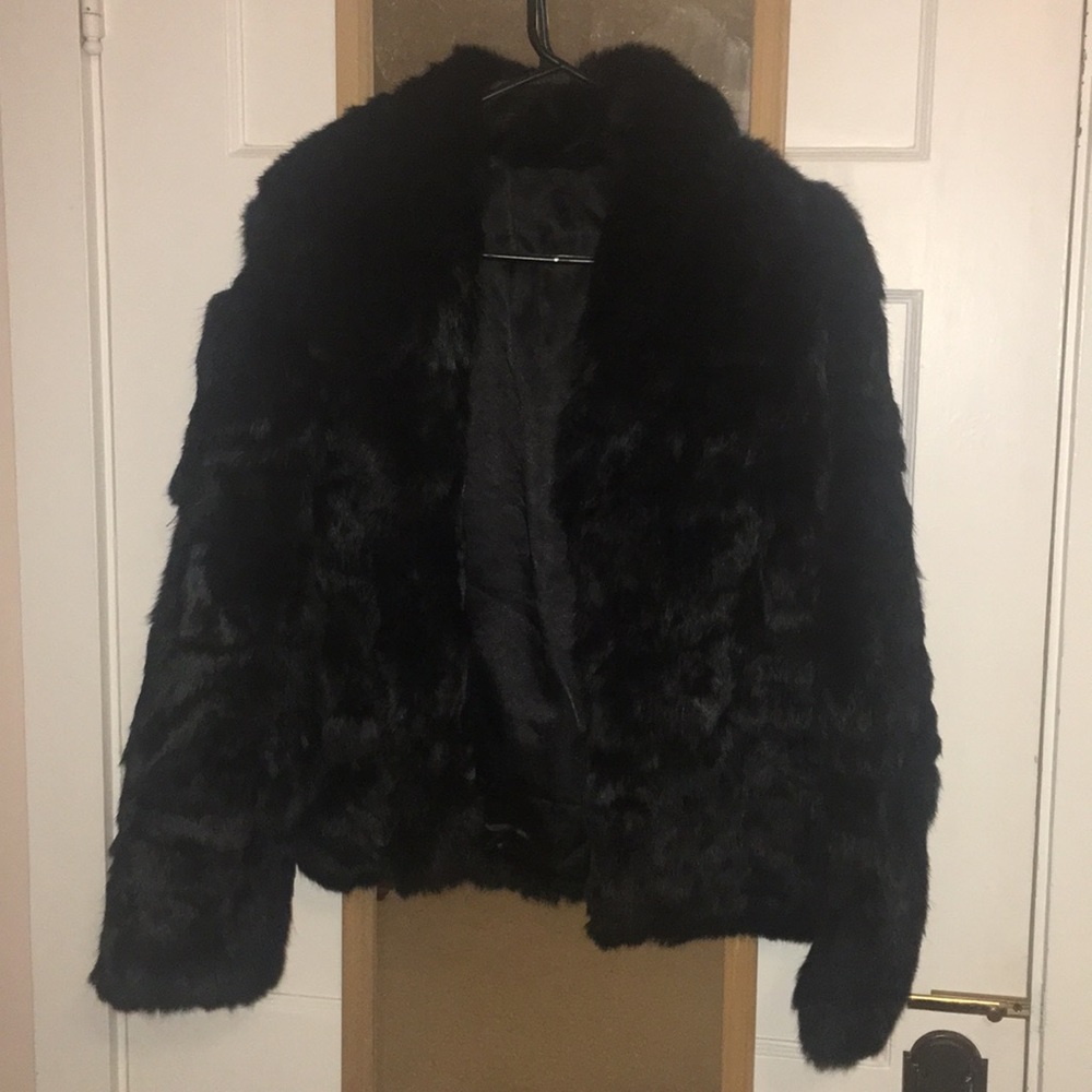 Real Rabbit Black Fur Coat